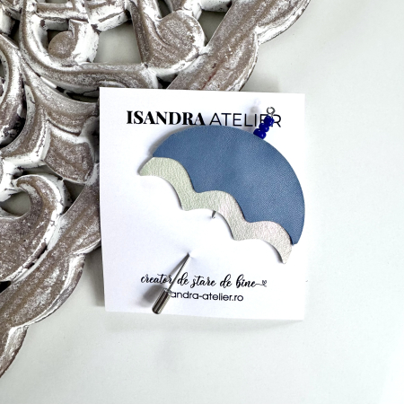 Brose si alte accesorii - Brosa piele umbreluta gri si alb sidefat