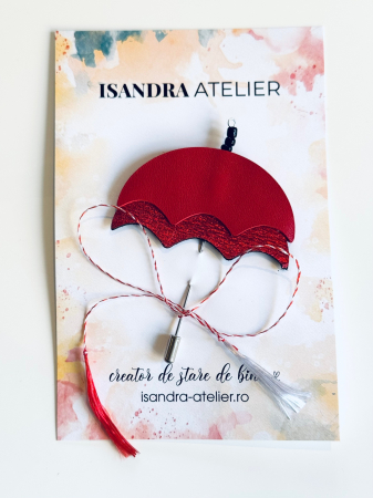 Martisoare piele - Brosa piele umbreluta rosie