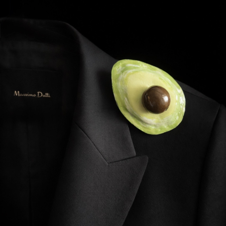 Bijuterii pictate - Brosa statement piele naturala avocado