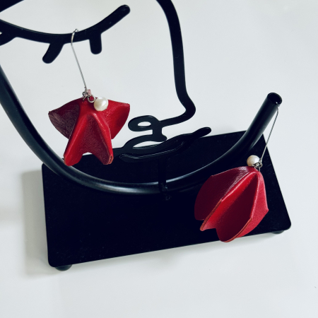 Cercei floare - Cercei Physalis rosu si perla