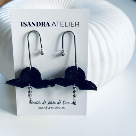 Cercei piele - Cercei piele Hortensie neagra
