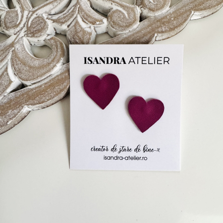 Cercei inima - Cercei piele inimioara mica fuchsia