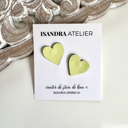 Cercei inima - Cercei piele inimioara mica galben deschis