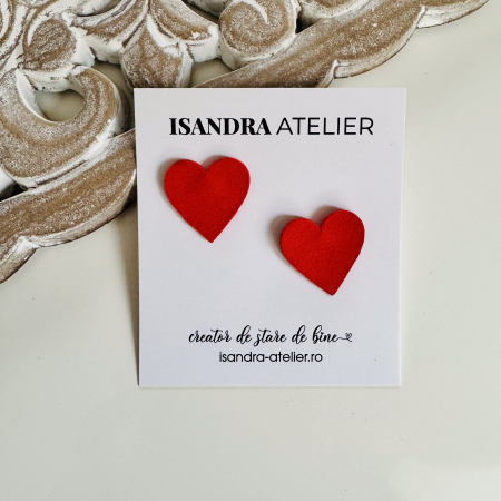Cercei inima - Cercei piele inimioara mica rosie