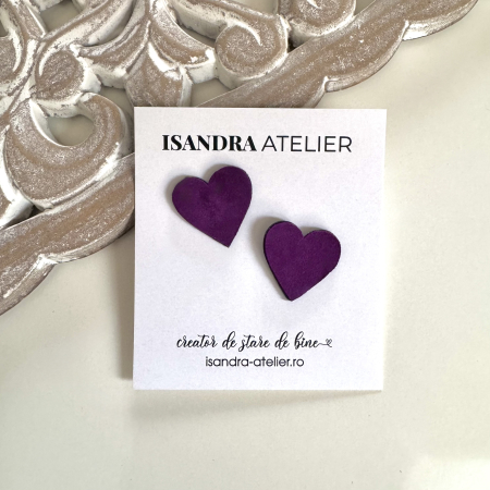 Cercei inima - Cercei piele inimioara mica mov inchis