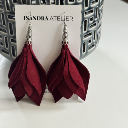 Cercei piele - Cercei piele intoarsa magnolie burgundy 