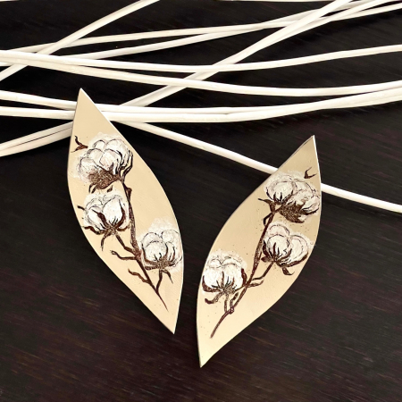 Cercei piele - Cercei piele naturala floare de bumbac