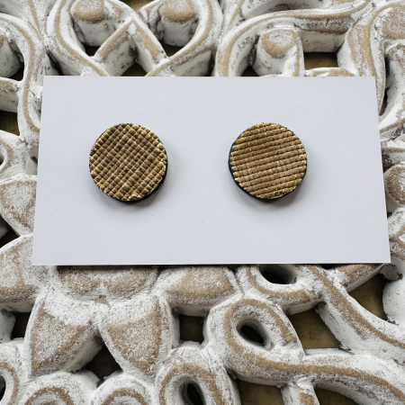 Cercei piele - Cercei piele rotunzi aurii