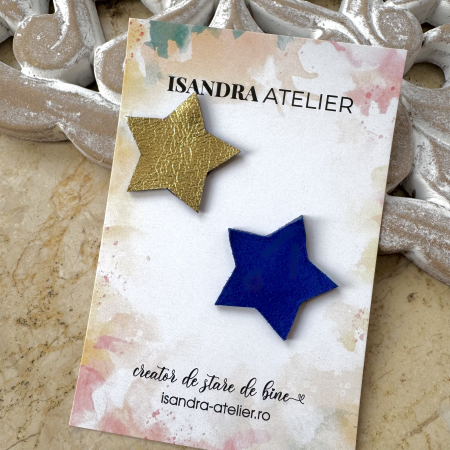 Cercei geometrici - Cercei steluta auriu -albastru