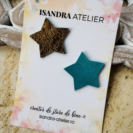 Cercei geometrici - Cercei steluta bronz-turcoaz