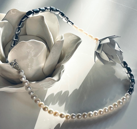 Colier perle, hematit si piele [0]