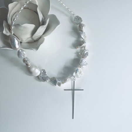 Coliere piele - Colier perle forme neregulate