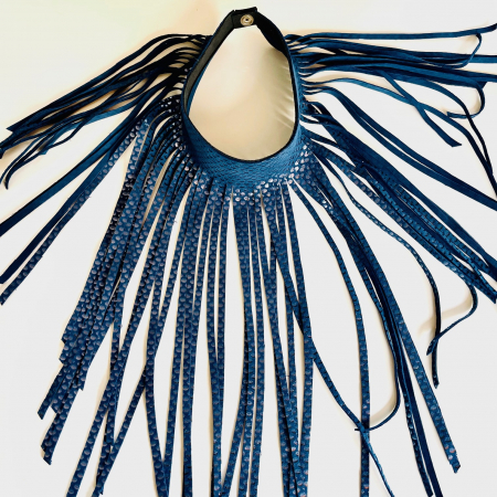 Colier piele franjuri simple bleumarin [1]