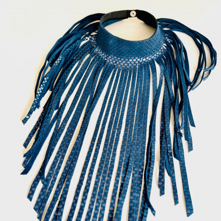 Colier piele franjuri simple bleumarin [2]
