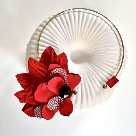 Coliere piele - Colier piele naturala floare fantezie rosie