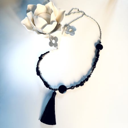 Coliere piele - Colier piele, turmalina si onix