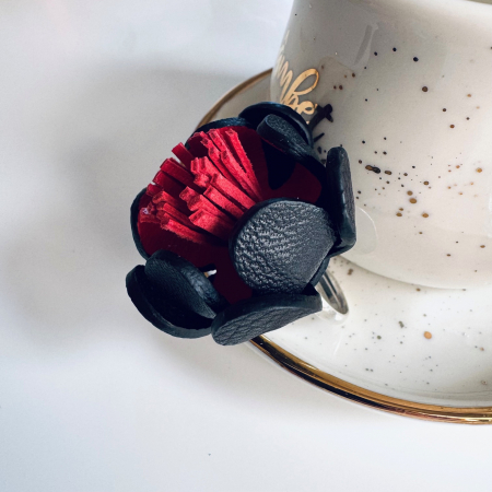 Bijuterii din argint 925 - Inel piele naturala rosu si negru