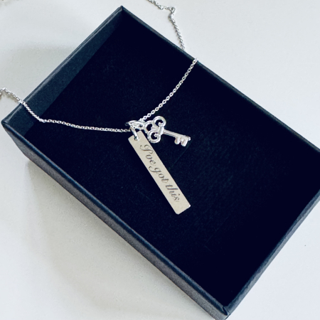 Bijuterii din argint 925 - Lant argint cu pandant "I've got this" si charm cheita