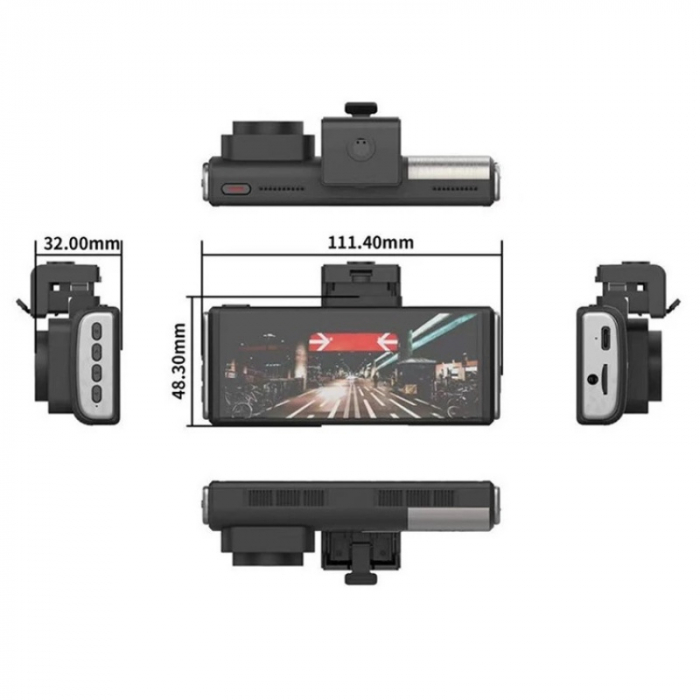 Camera auto DVR iSEN K15, 4K, Filmare 145°, GPS, Night Vision, Monitorizare parcare, WiFi, Slot memorie, Camera spate [4]