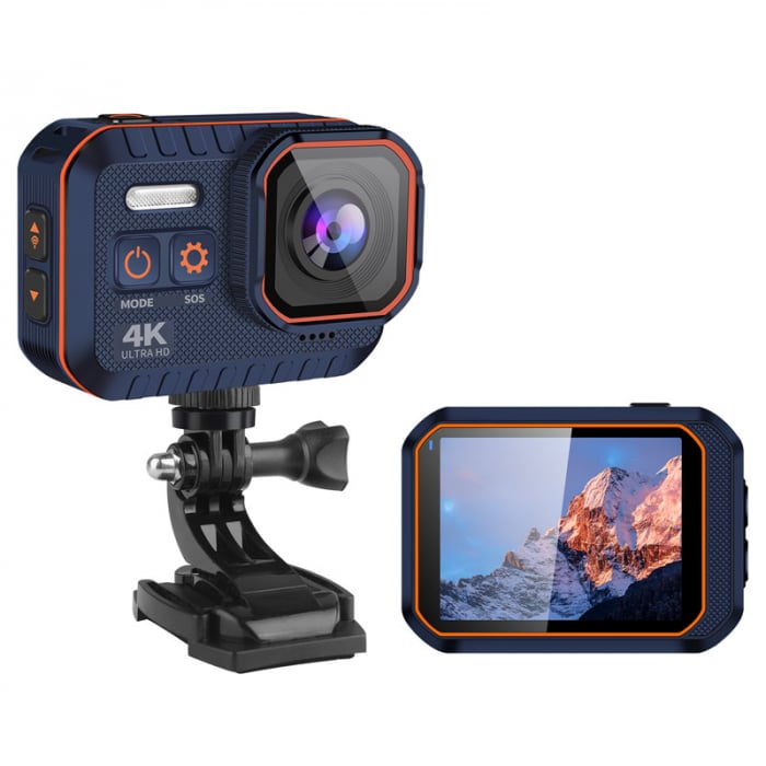 Camera de actiune iSEN Action Camera 002, Albastru, 4K, UltraHD, HD 2.0", Filmare 170°, Wi-Fi, Lumina SOS, Detectie miscare,1050 mAh [2]