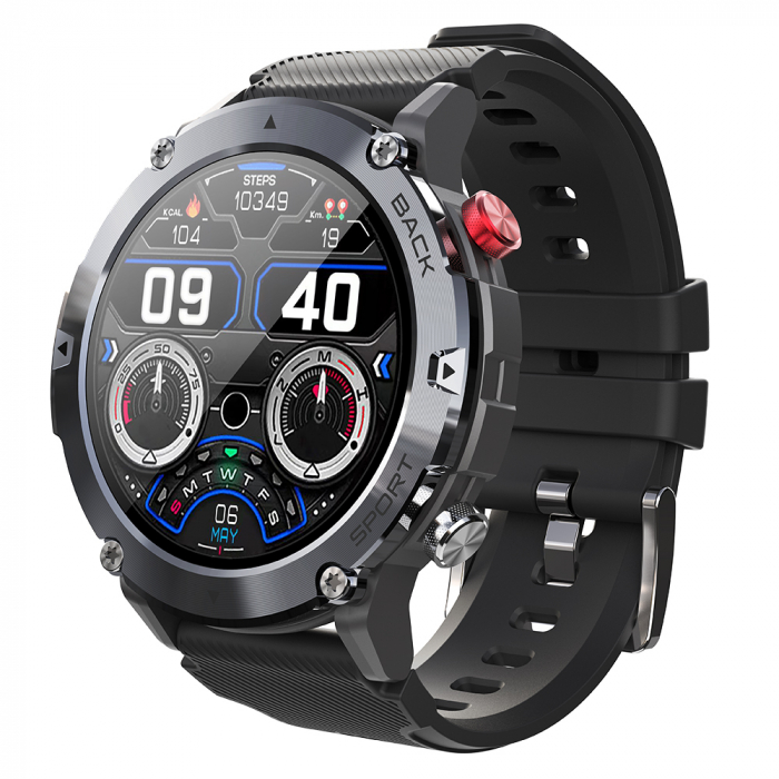 Smartwatch iSEN C21 Pro Negru, 1.32 inch, Apel bluetooth, Bluetooth 5.0, Ritm cardiac, SpO2, 19 sporturi, Ip68, 300mAh [3]