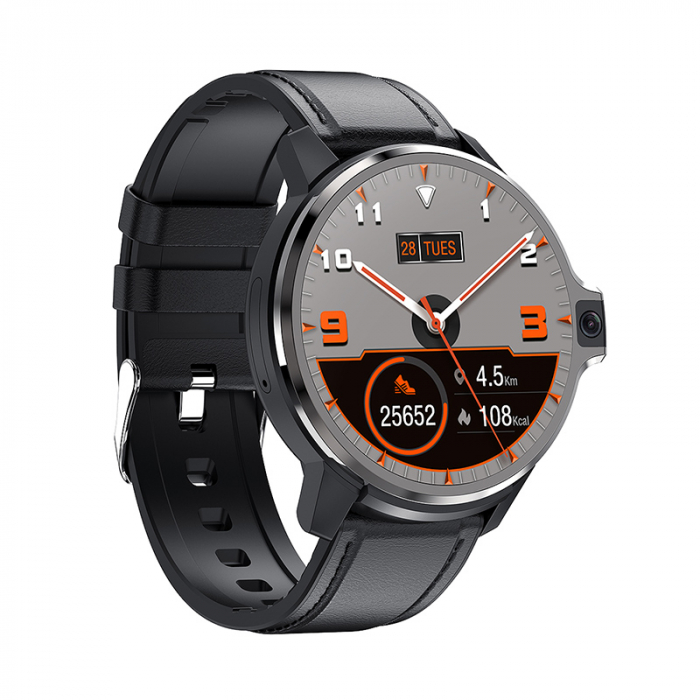 Smartwatch iSEN DS30 cu bratara neagra din piele, 4G, IPS 1.6", 4GB RAM, 64GB ROM, Android 9.1, QuadCore dual chip, GPS, IP67, 1050mAh [2]