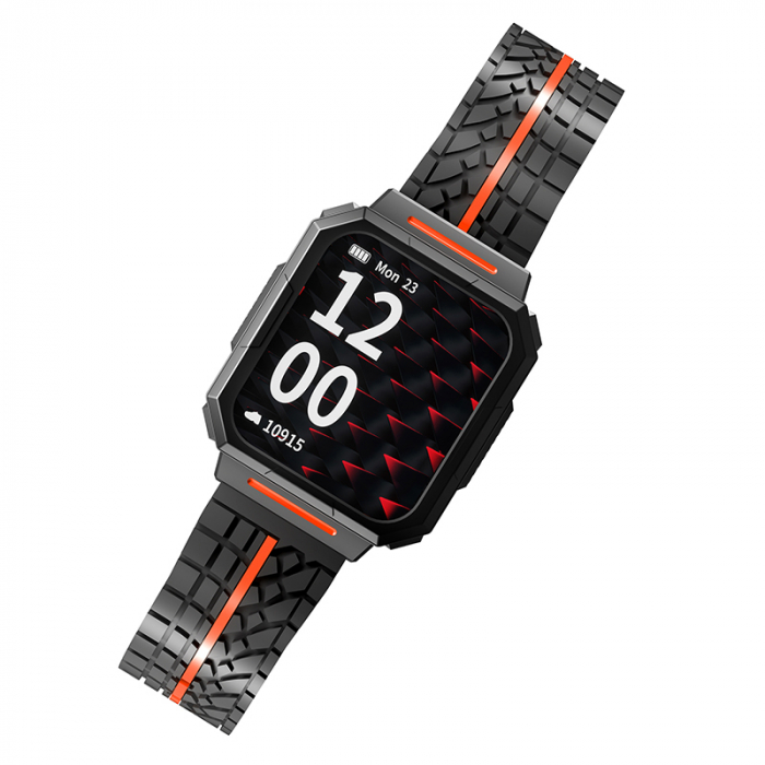 Smartwatch iSEN Watch C1 Negru cu portocaliu, IPS 1.7", Puls, Presiune sanguina, Saturatie oxigen, Monitorizare somn, Bt v5.0, IP67, 230mAh [13]