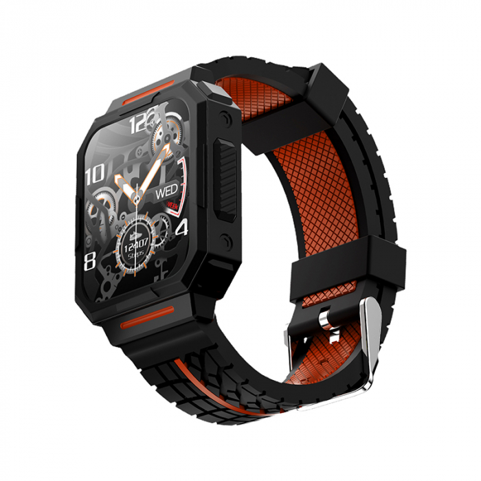 Smartwatch iSEN Watch C1 Negru cu portocaliu, IPS 1.7", Puls, Presiune sanguina, Saturatie oxigen, Monitorizare somn, Bt v5.0, IP67, 230mAh [2]