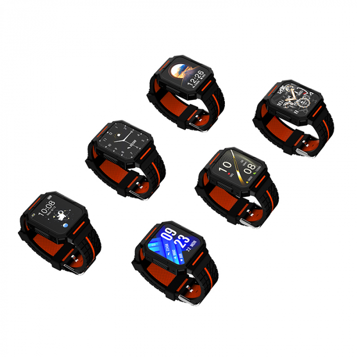 Smartwatch iSEN Watch C1 Negru cu portocaliu, IPS 1.7", Puls, Presiune sanguina, Saturatie oxigen, Monitorizare somn, Bt v5.0, IP67, 230mAh [9]
