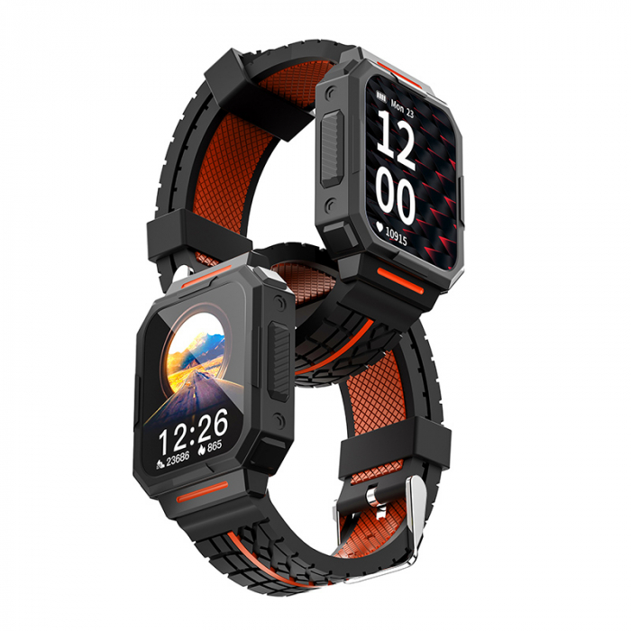 Smartwatch iSEN Watch C1 Negru cu portocaliu, IPS 1.7", Puls, Presiune sanguina, Saturatie oxigen, Monitorizare somn, Bt v5.0, IP67, 230mAh [10]
