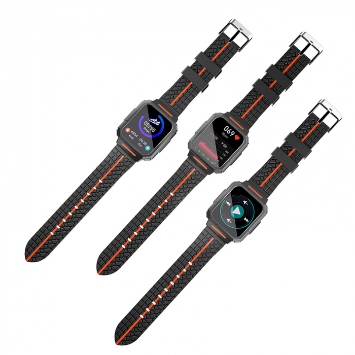 Smartwatch iSEN Watch C1 Negru cu portocaliu, IPS 1.7", Puls, Presiune sanguina, Saturatie oxigen, Monitorizare somn, Bt v5.0, IP67, 230mAh [3]