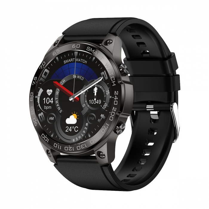 Smartwatch iSEN Watch DM50, Negru cu bratara neagra silicon, Monitorizare functii vitale, AMOLED 1.43", Bt v5.0, NFC, IP68, 400 mAh [10]