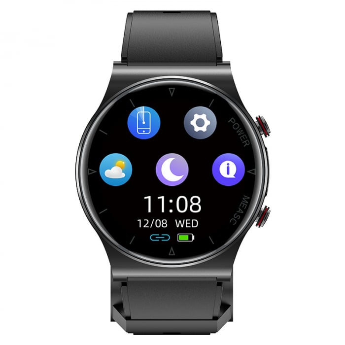 Smartwatch iSEN Watch P70 Negru cu bratara neagra din TPU, 1.32" HD, Tensiometru cu manseta gonflabila, EKG, HR, Temperatura, Oxigen SpO2 [5]