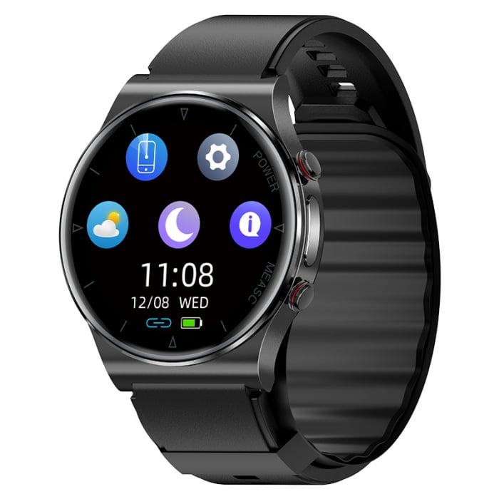 Smartwatch iSEN Watch P70 Negru cu bratara neagra din TPU, 1.32" HD, Tensiometru cu manseta gonflabila, EKG, HR, Temperatura, Oxigen SpO2 [2]