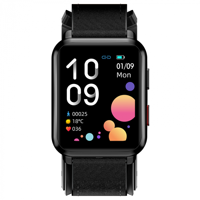 Smartwatch iSEN Watch P80 Negru cu bratara neagra din piele, 1.65" HD, Tensiometru cu manseta gonflabila, Ritm cardiac, Temperatura, Oxigen [3]