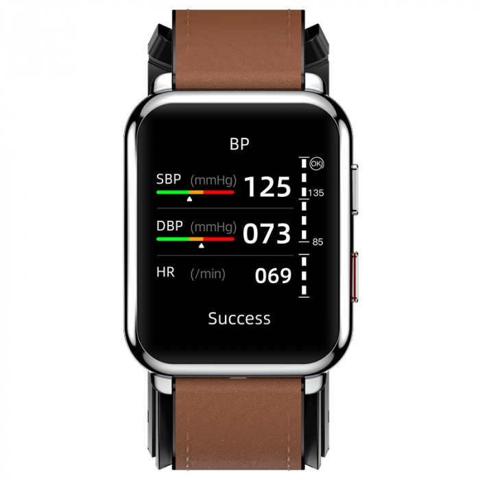 Smartwatch iSEN Watch P80 Silver cu bratara maro din piele, 1.65" HD, Tensiometru cu manseta gonflabila, Ritm cardiac, Temperatura, Oxigen [4]