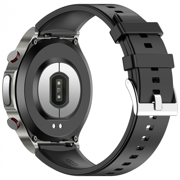 Smartwatch iSEN Watch W11, Silver cu bratara neagra de silicon, Monitorizare functii vitale, HD 1.32", Bt v5.1, IP67, 230 mAh [3]