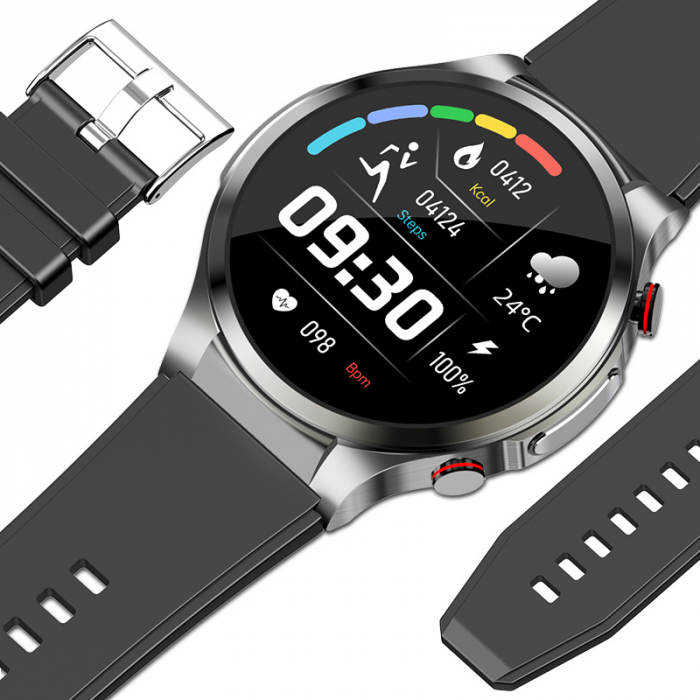 Smartwatch iSEN Watch W11, Silver cu bratara neagra de silicon, Monitorizare functii vitale, HD 1.32", Bt v5.1, IP67, 230 mAh [4]