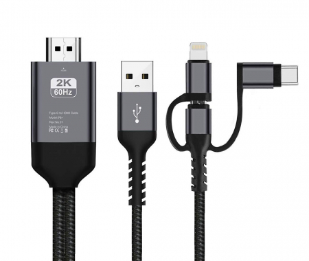 Gadgets - Cablu streaming video 2K iSEN Negru, Compatibil Android/iOS, HDMI, Lightning, Type-C 2m si USB, 1m