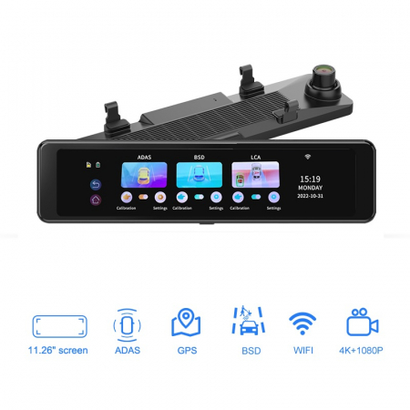 Oglinda iSEN S18 DVR, 11.26", Display tactil, Dual-core, 4K, Night vision, WiFi, GPS, Slot card de memorie, Camera marsarier [1]