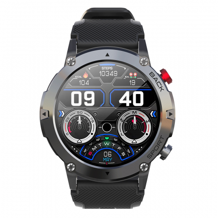 iSEN - Smartwatch iSEN C21 Pro Negru, 1.32 inch, Apel bluetooth, Bluetooth 5.0, Ritm cardiac, SpO2, 19 sporturi, Ip68, 300mAh