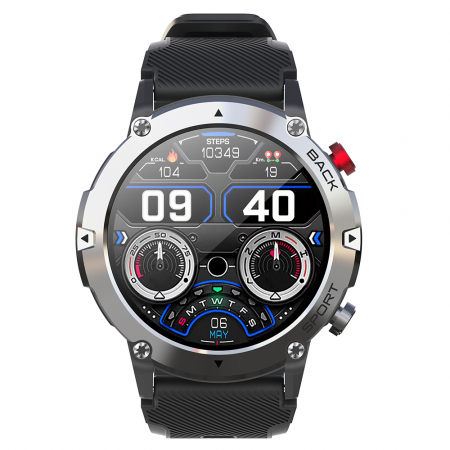 iSEN - Smartwatch iSEN C21 Pro Silver, 1.32 inch, Apel bluetooth, Bluetooth 5.0, Ritm cardiac, SpO2, 19 sporturi, Ip68, 300mAh