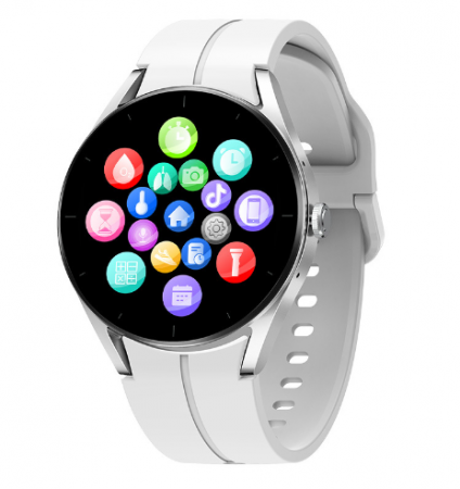 Bratari Fitness - Smartwatch iSEN KS05 Silver cu Bratara Alba, 1.32" IPS HD, ECG, Ritm cardiac, Presiune sanguina, Glicemie, Oxigen, Apel Bluethoot, 185mAh