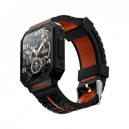 Smartwatch iSEN Watch C1 Negru cu portocaliu, IPS 1.7", Puls, Presiune sanguina, Saturatie oxigen, Monitorizare somn, Bt v5.0, IP67, 230mAh [1]