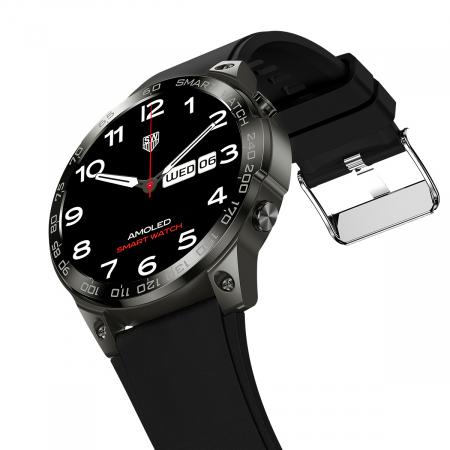 Smartwatch iSEN Watch DM50, Negru cu bratara neagra silicon, Monitorizare functii vitale, AMOLED 1.43", Bt v5.0, NFC, IP68, 400 mAh [6]