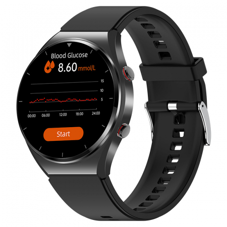Smartwatch iSEN Watch E09, Negru cu bratara neagra din TPU, Monitorizare zahar din sange, tensiune, temperatura, somn, EKG, HR, Oximetru [1]