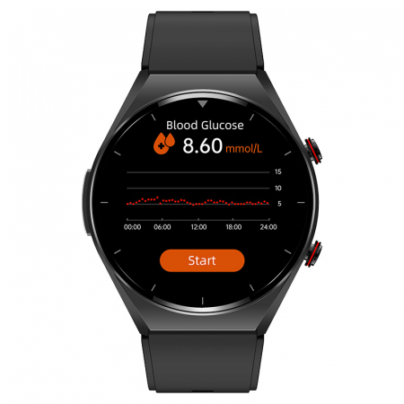 Smartwatch iSEN Watch E09, Negru cu bratara neagra din TPU, Monitorizare zahar din sange, tensiune, temperatura, somn, EKG, HR, Oximetru [2]