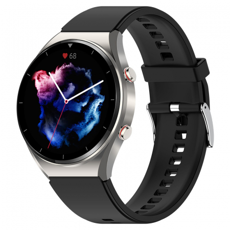 Smartwatch iSEN Watch E09, Silver cu bratara neagra din TPU, Monitorizare zahar din sange, tensiune, temperatura, somn, EKG, HR, Oximetru [2]