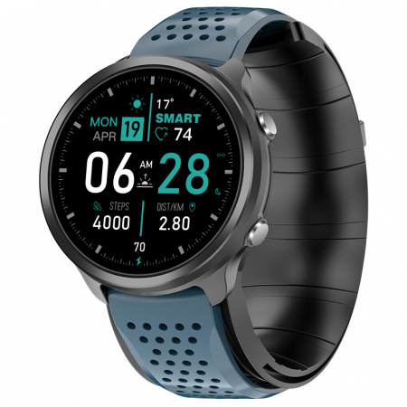 Bratari si Ceasuri Sport - Smartwatch iSEN Watch P30 Negru cu bratara albastra din TPU, 1.3", Tensiometru cu manseta gonflabila, Temperatura, Oxigen