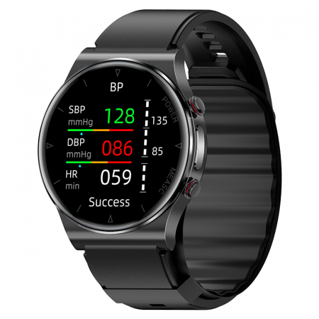 iSEN - Smartwatch iSEN Watch P70 Negru cu bratara neagra din TPU, 1.32" HD, Tensiometru cu manseta gonflabila, EKG, HR, Temperatura, Oxigen SpO2